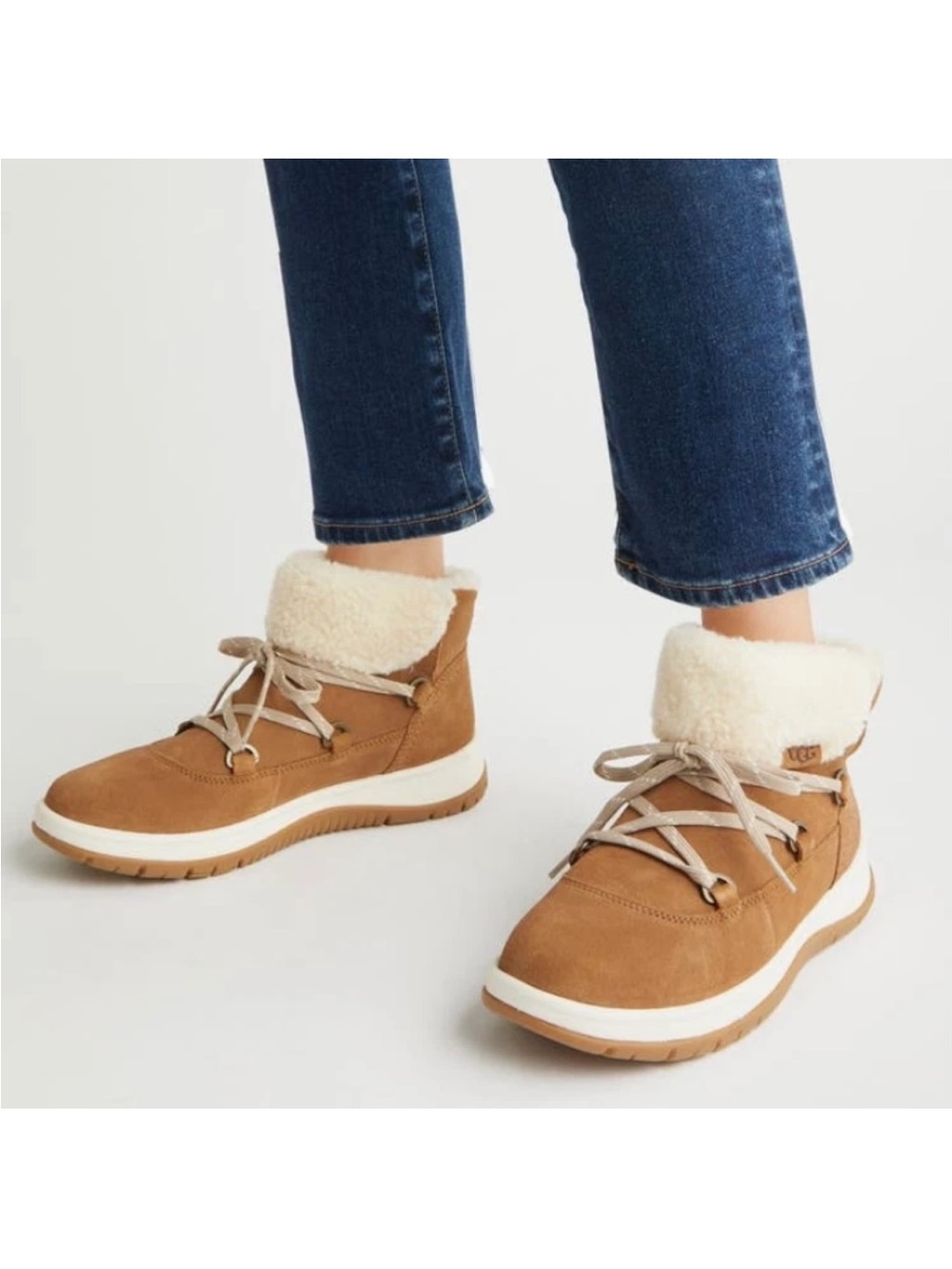 UGG Women's Chestnut Lakesider Heritage Lace-Up Sherpa Cuff Boots